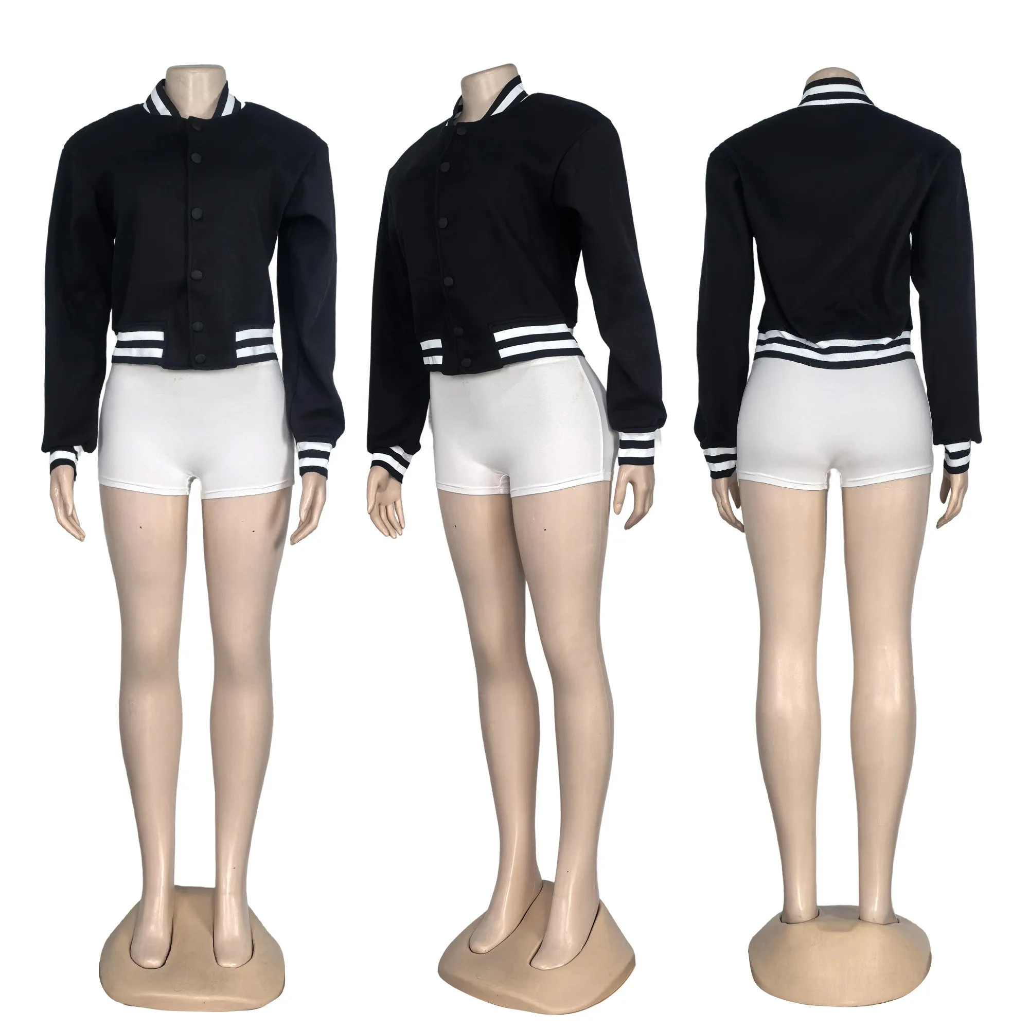 

J5255Европейская женская модная куртка, осенне-зимняя модная женская стильная бейсбольная куртка для поездок на работу, в наличии в двух цветах.