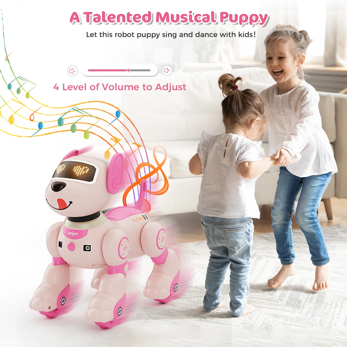 VATOS-Robot Chien Jouet pour Enfants, Télécommande, Capteur Tactile Animal de Compagnie, Mode 20 +, Jouet Chiot pour Enfants, Bol, Voix 2.4GHz