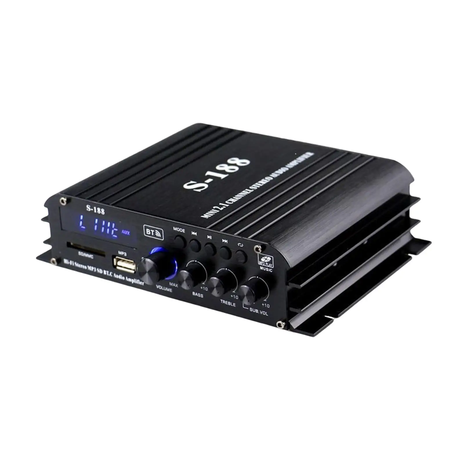 

Wireless Power Amplifier 40wx2 Audio sub Bass Amp EU Adapter Plug Digital LED Display with Bass and Treble Control Knobs 2.1CH