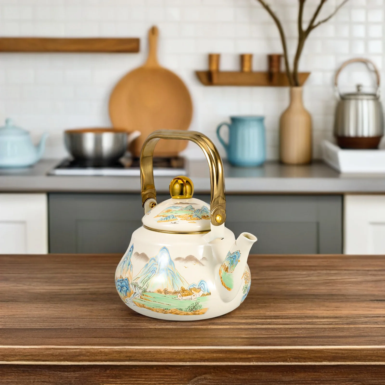 

1.5L Retro Vintage Enamel Kettle Stovetop Heat Resistant Teapot For Home Kitchen Brewing Quick Heating Water Boiling Pot