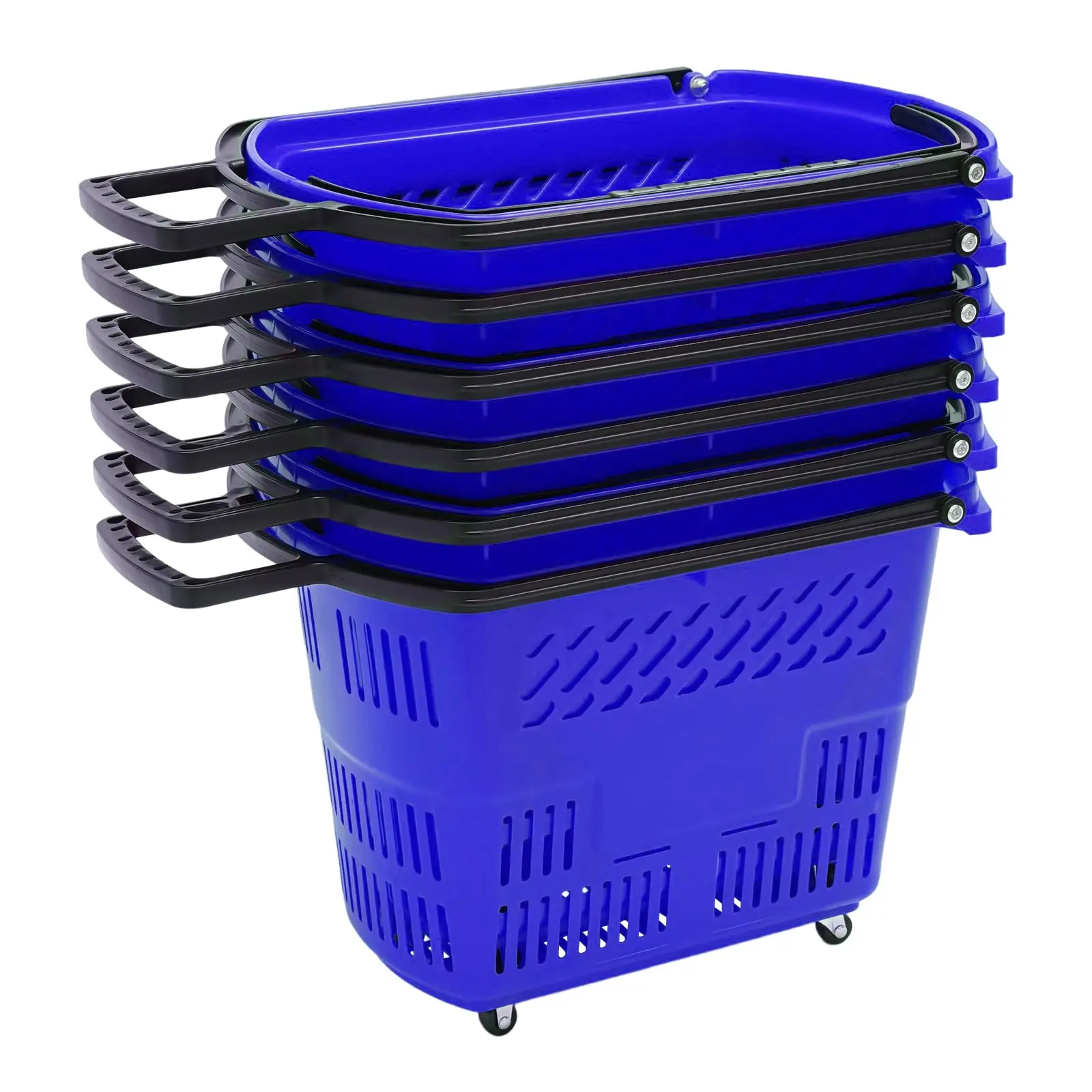 35L Shopping Basket Set of 6 Plastic Rolling Shopping Basket with Handles Portable Shopping Cart Set for Retail Store