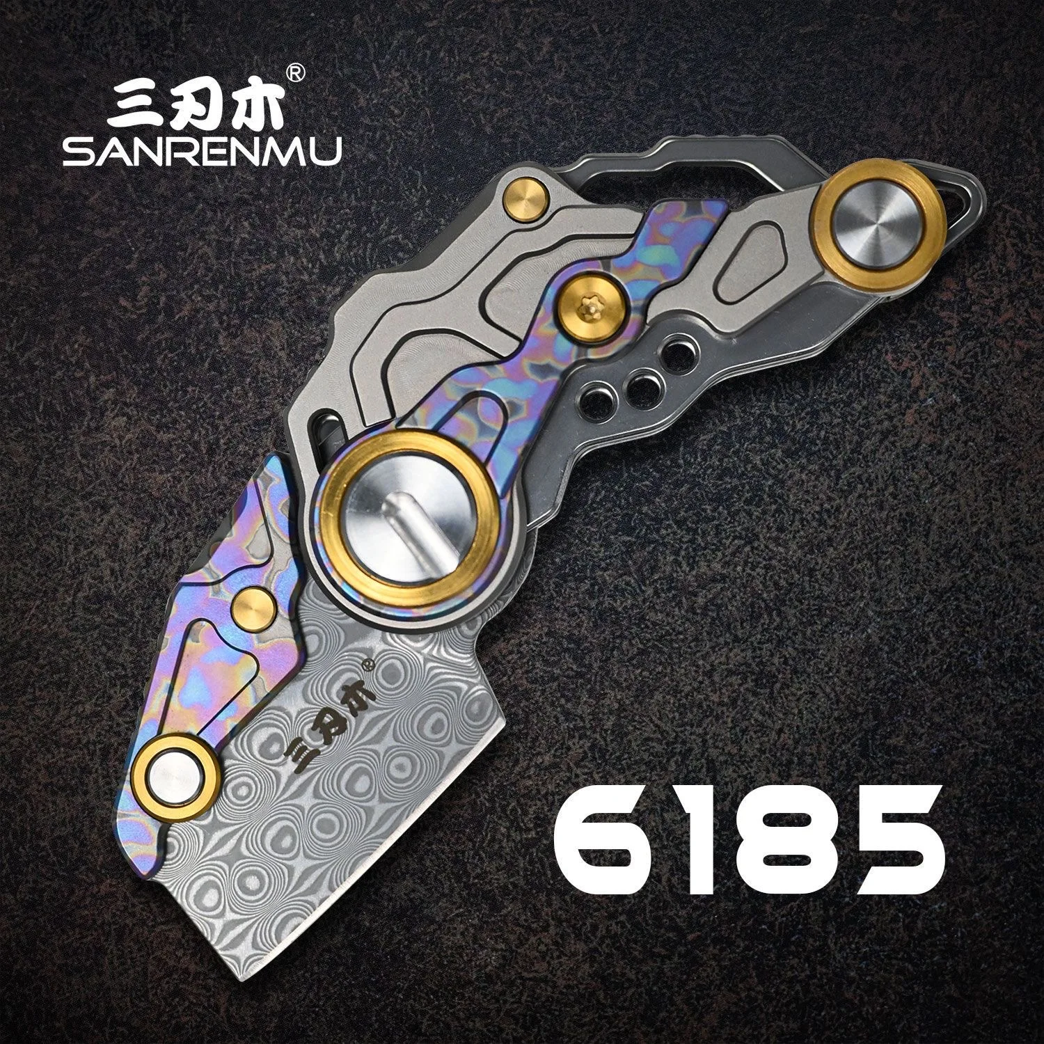 

SANRENMU 6185 Exquisite Knife VG10 Damascus Steel TC4 Titanium Handle EDC Keychain Pocket Knife Necklace Pendant Fine Gift