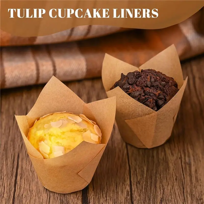 AA05 120 Counts Natural Tulip Baking Cups Cupcake Liners For Baking Cups, Parchment Paper Muffin Liners Holders, Tulip Cupcake L