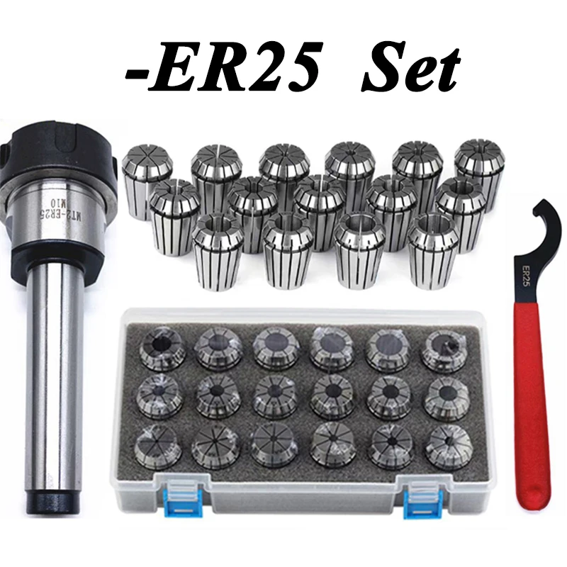 ER25 Collect MT2 MT3 MT4 Spring Clamps 15PCS MT2 ER25 M12 ER25 Collet Chuck Morse Cone Holder MT2 MT3 MT4