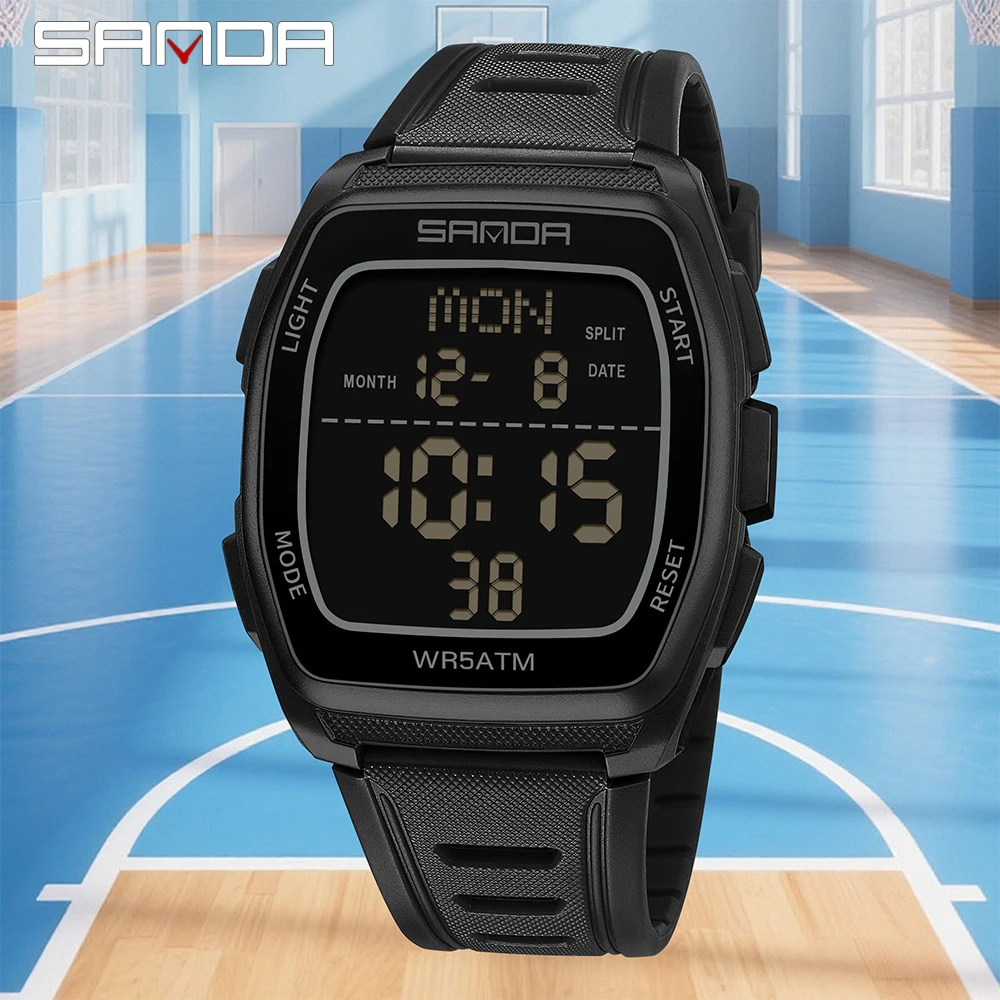 SANDA 9080 Fashion Men's Electronic Watch Multifunction Alarm Clock Luminous Waterproof Shockproof Sports Casual Watches for Man