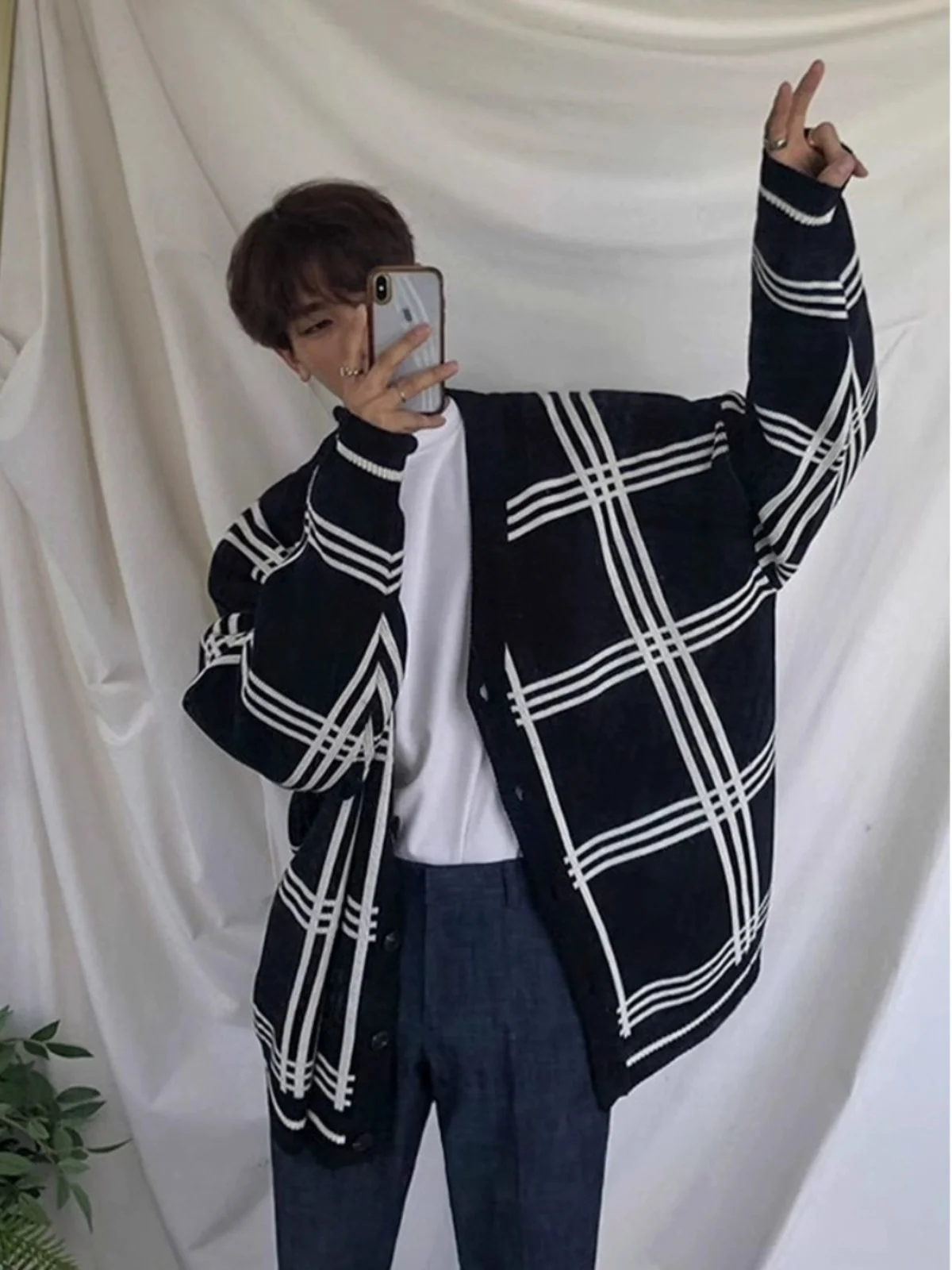 

Loose Men's Plaid Open Cardigan Sweater Autumn Winter Faionable Versatile Outerwear Knitted Jaet Casual Youthful Sle