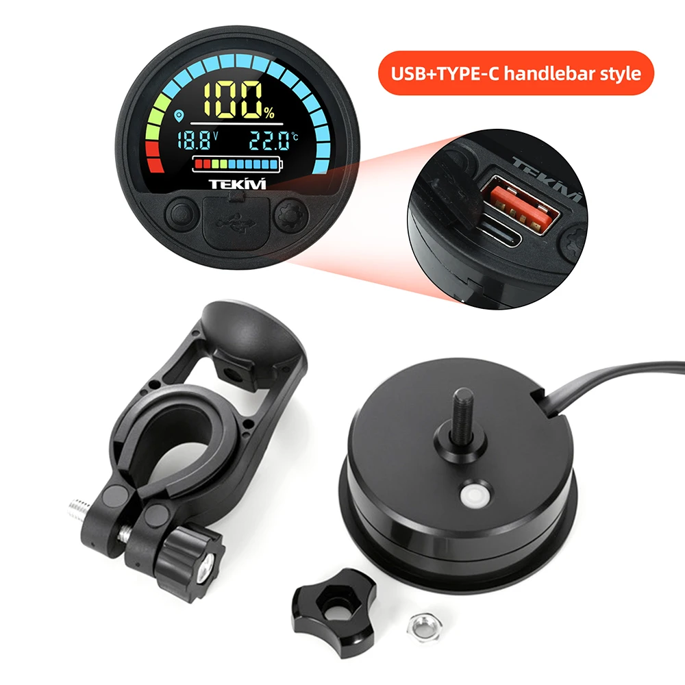 Waterproof level Round Digital Voltage Meter Battery Level Indicator DC 8-30V USB+Type-C Reverse Protection Low Voltage Alarm