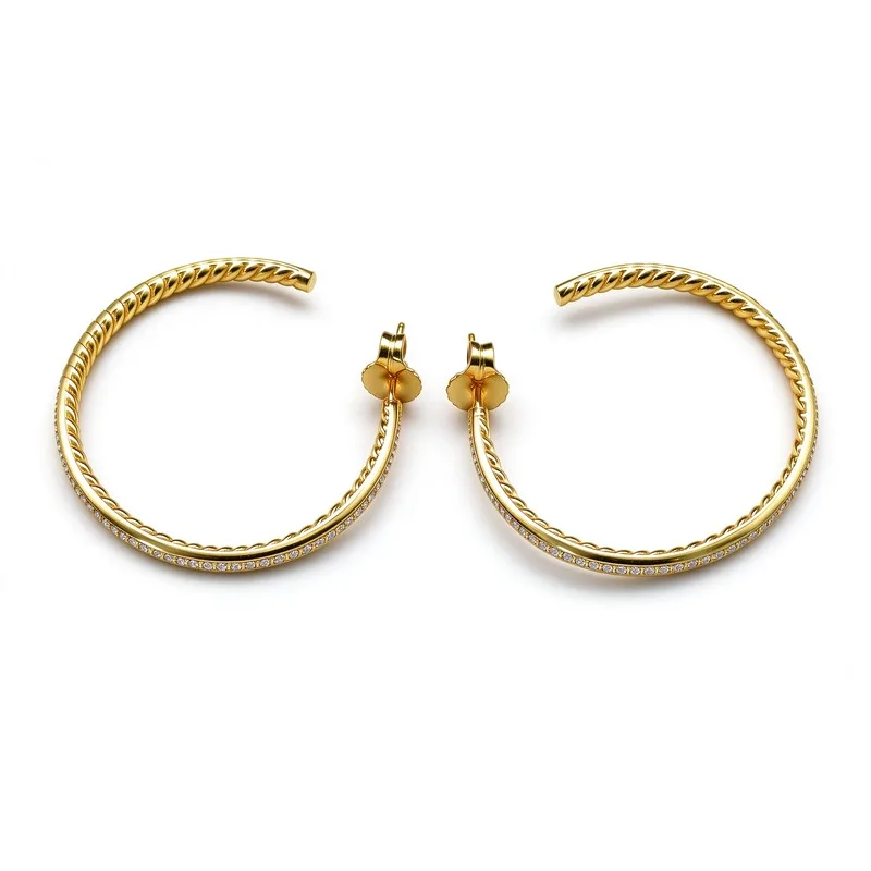 38mm Gold Twisted Cable Hoop Earrings forWomen, Single Twisted Wire Hoop Pave CubicZirconia Row, Gold Tone Alloy Earrings, CableTexture Durable Design, Secure Closure, TrendyStatement Jewelry Gift for Her, Daily Wear PartyNight Out Office, Sparkling