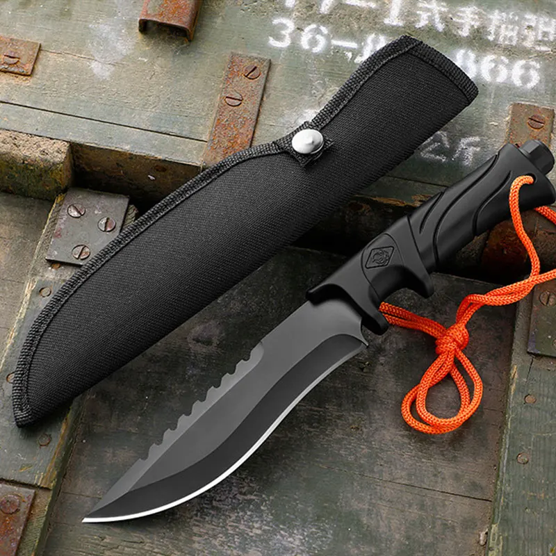 Outdoor Straight Knife Tactical Knife Multifunctional Knife Field Defense Knife Portable High Hardness Sharp Knife Survival Knif