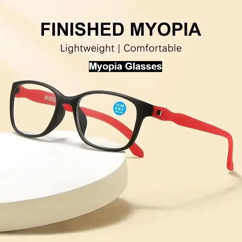 Unisex Fertig Myopie Brille Schwarz Männer Business Ultraleichte TR90 Brillengestell Brille Frau Blaulichtbrille 0-0,5 bis -6,0