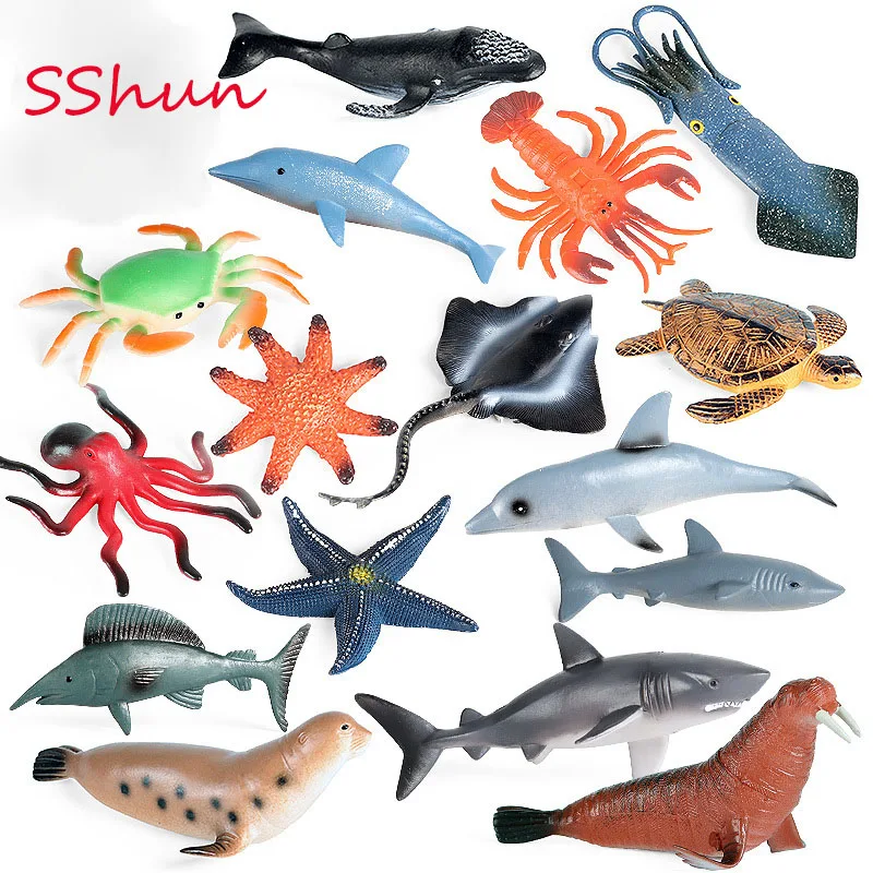 Simulation static hollow animal model ocean great white shark squid crab sea turtle seal dolphin children cognitive toy ornament