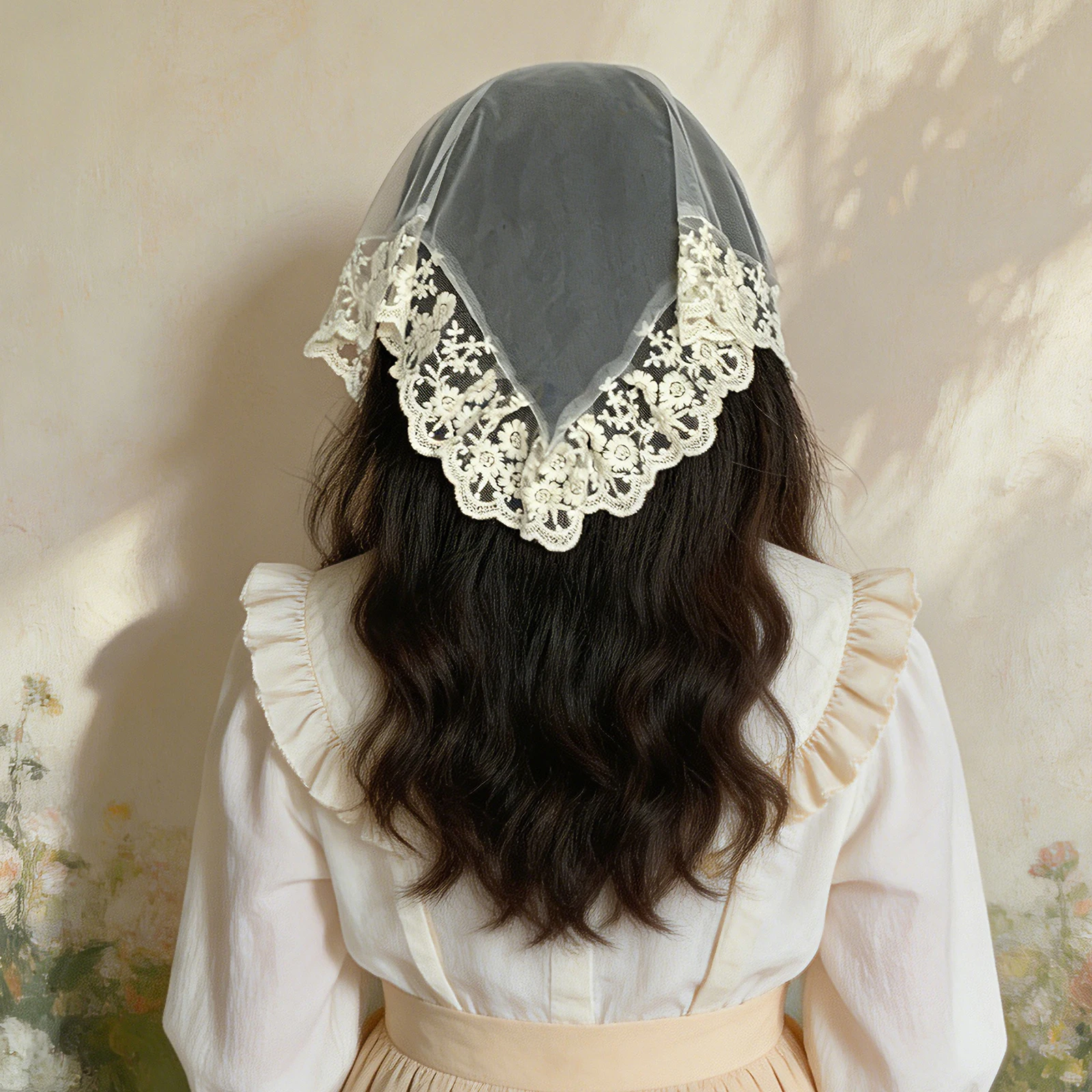 Lightweight White Lace-Trimmed Mesh Headband, Vintage Triangle Headband, Holiday Gift Hair Accessory SA213