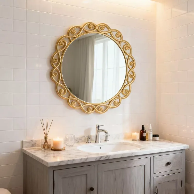 Modern Decoration Mirror Small Wavy Aesthetic Items Bathroom Nordic Funky Wall Mirror Circle Makeup Espelhos Home Decorations