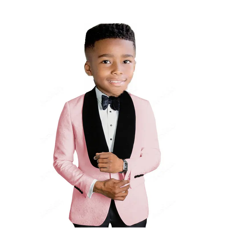 

Boys Pink Jacquard Dress 2 Piece Set Jacket Pant Customized Children's Wedding Party Banquet Cocktail Party Suit Set