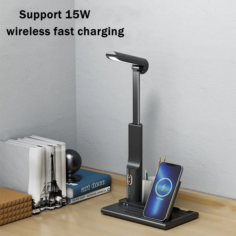 Multifunction LED Desk Lamp USB Magnetic Wireless Charging Night Light Eye-Protection Reading Study Business Table Lamps