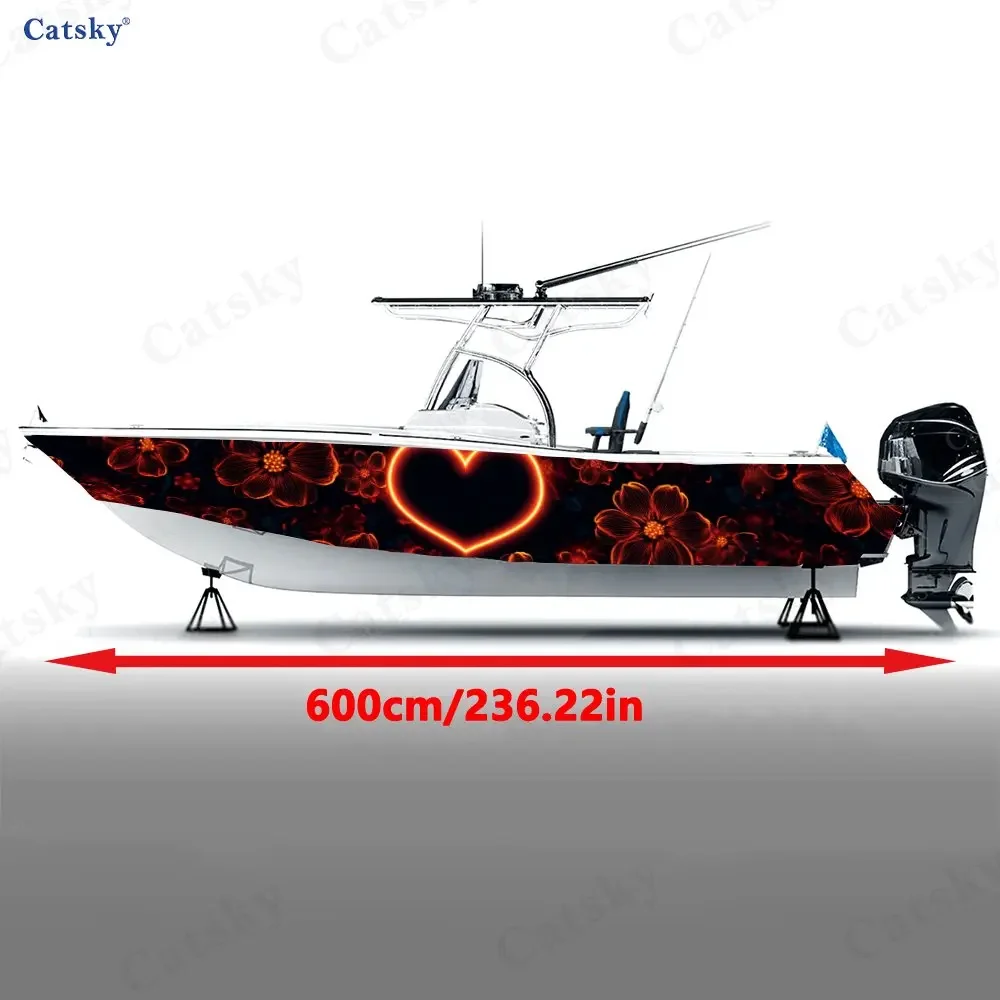 Embers Fire Blossom Boat Stickers, PVC Waterproof Durable Vinyl Wrap Decals for Fishing Boats, Durable and Stylish Design
