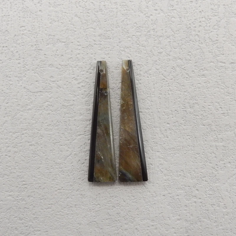 Natural Obsidian & Labradorite Intarsia Front Drilling Earring Beads 40x10x3mm 4.3g for DIY Jewelry Making