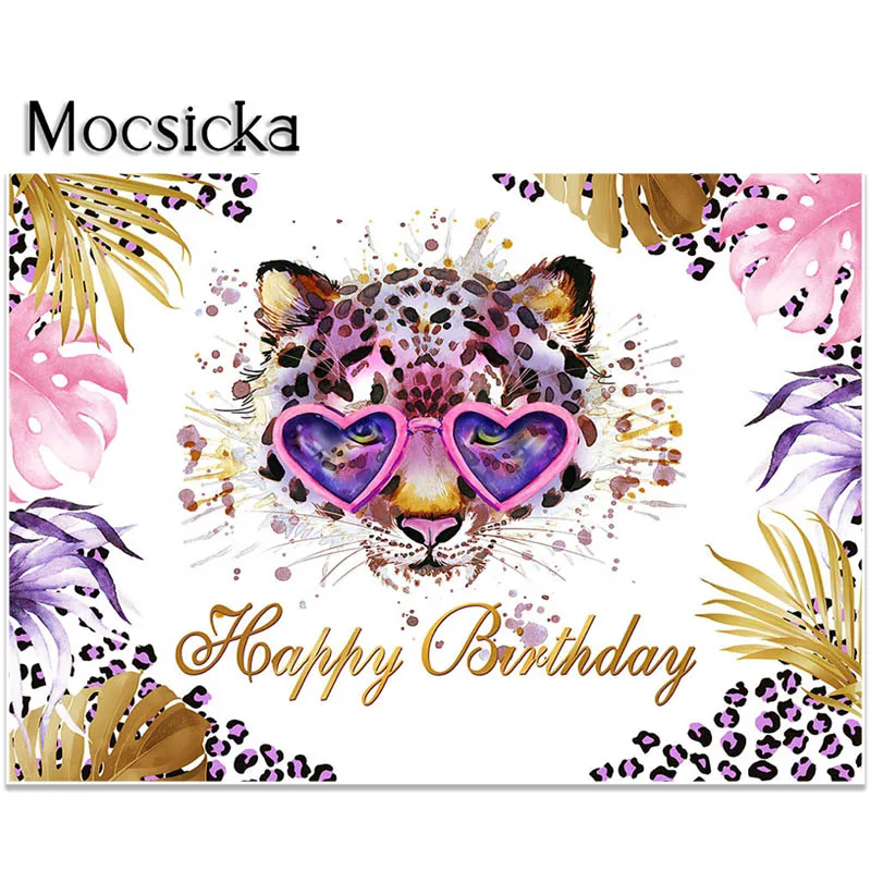 Mocsicka Birthday Party Photograph Backdrop Cute Leopard Decorations Background Cake Smash Banner Portrait Photo Studio Props