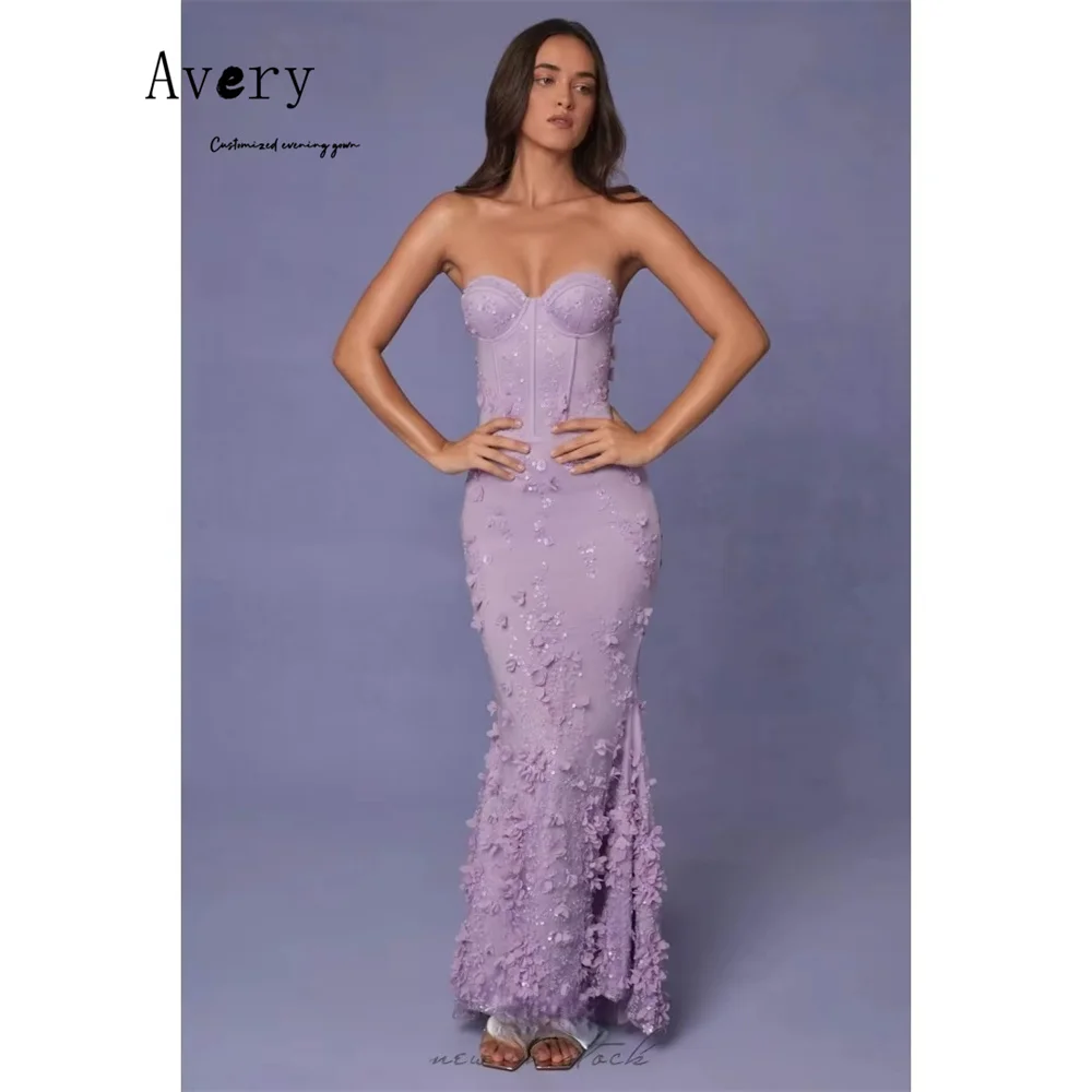 

Avery Custom Purple 3D Flowers Sleeveless Fishtail Elegant Evening Dresses for Woman Luxury Dress 2025 Evening Dresses Party