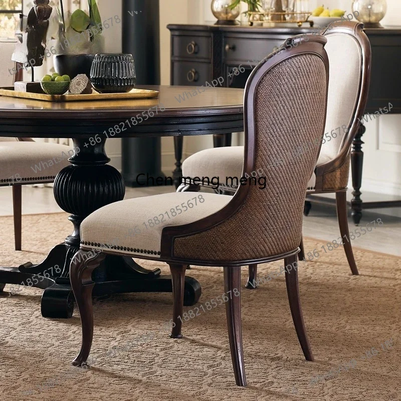 Dining table and chair combination dark brown rattan home chair dining room study leisure chair American