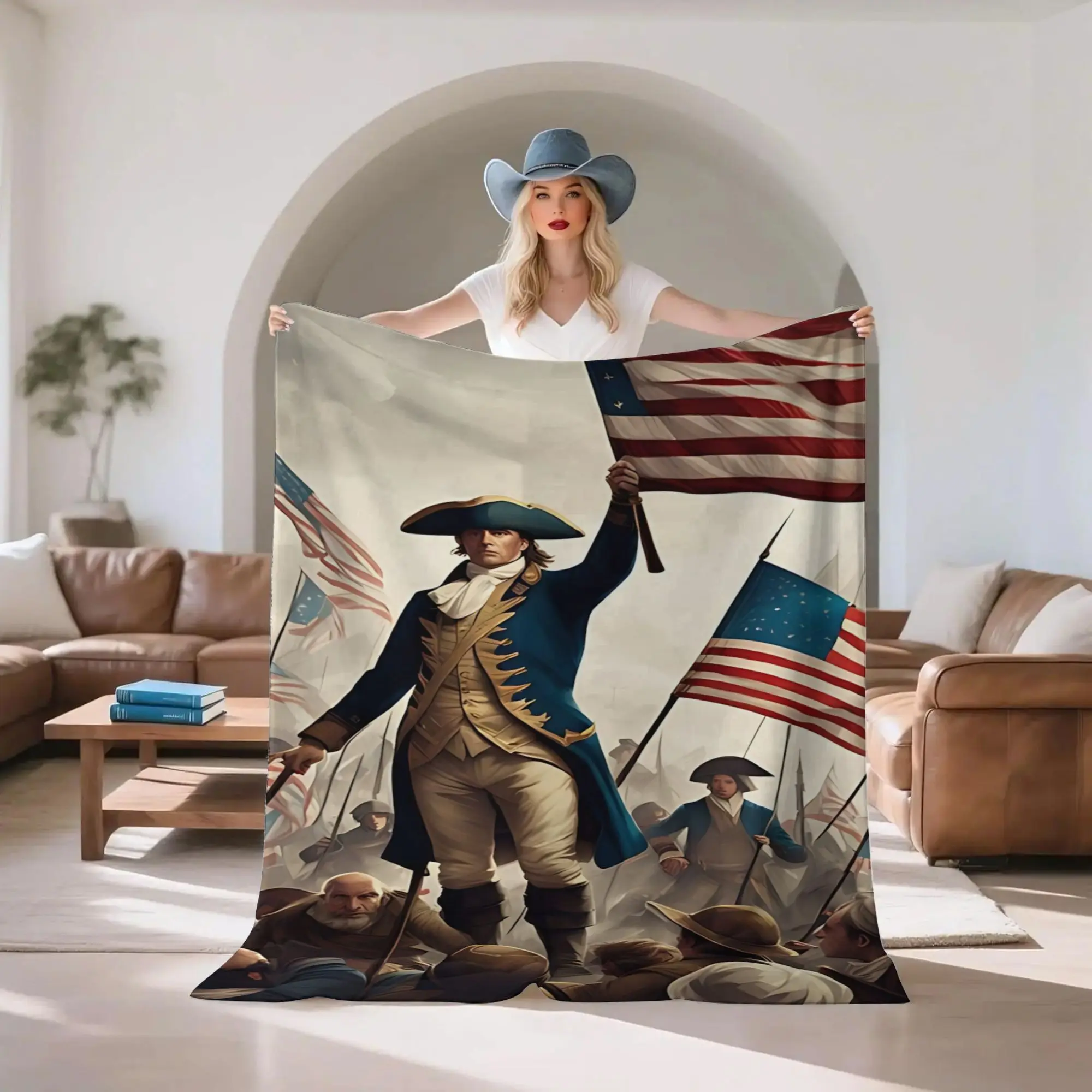 Independence War Pattern Flannel printed blanket suitable for all seasons suitable for living room office sofa and travel