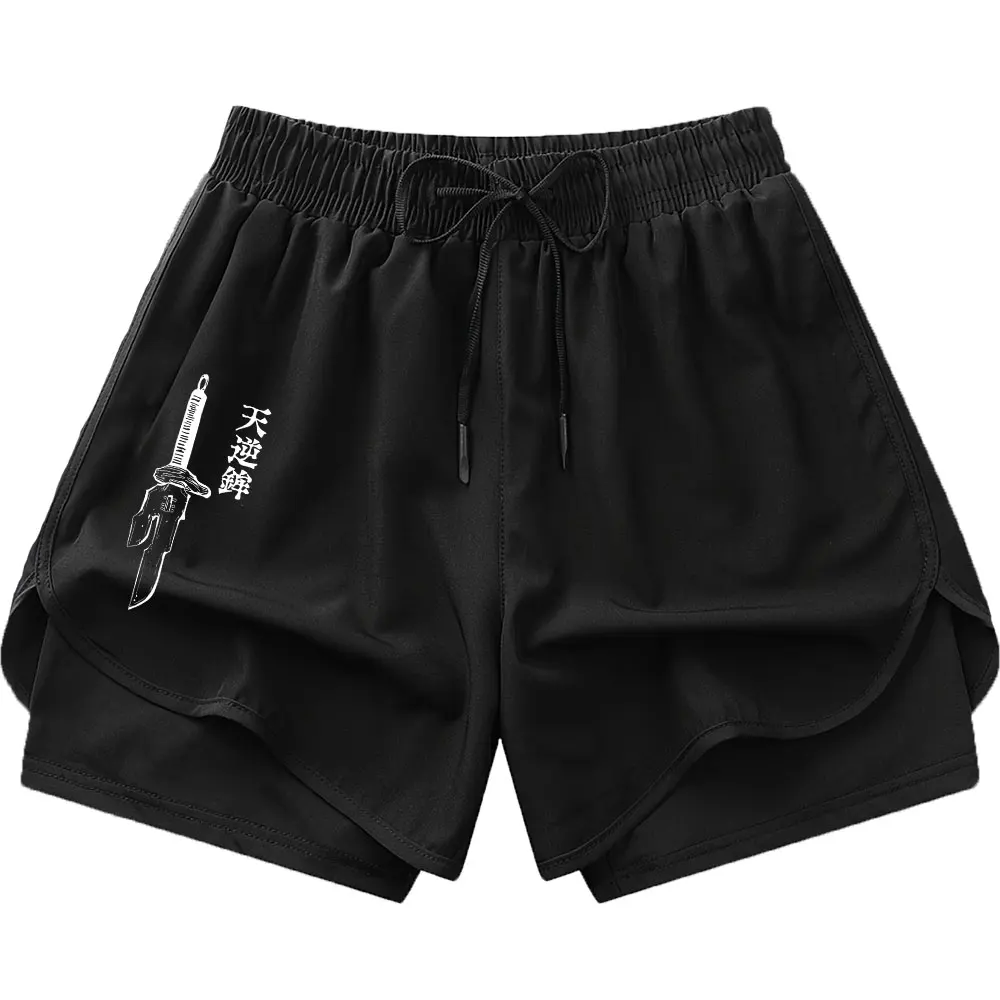 Anime Jujutsu Kaisen Shorts Herren Sommer 2-in-1 Lauf-Performance-Shorts Training Gym Sportbekleidung Workout-Shorts mit Taschen