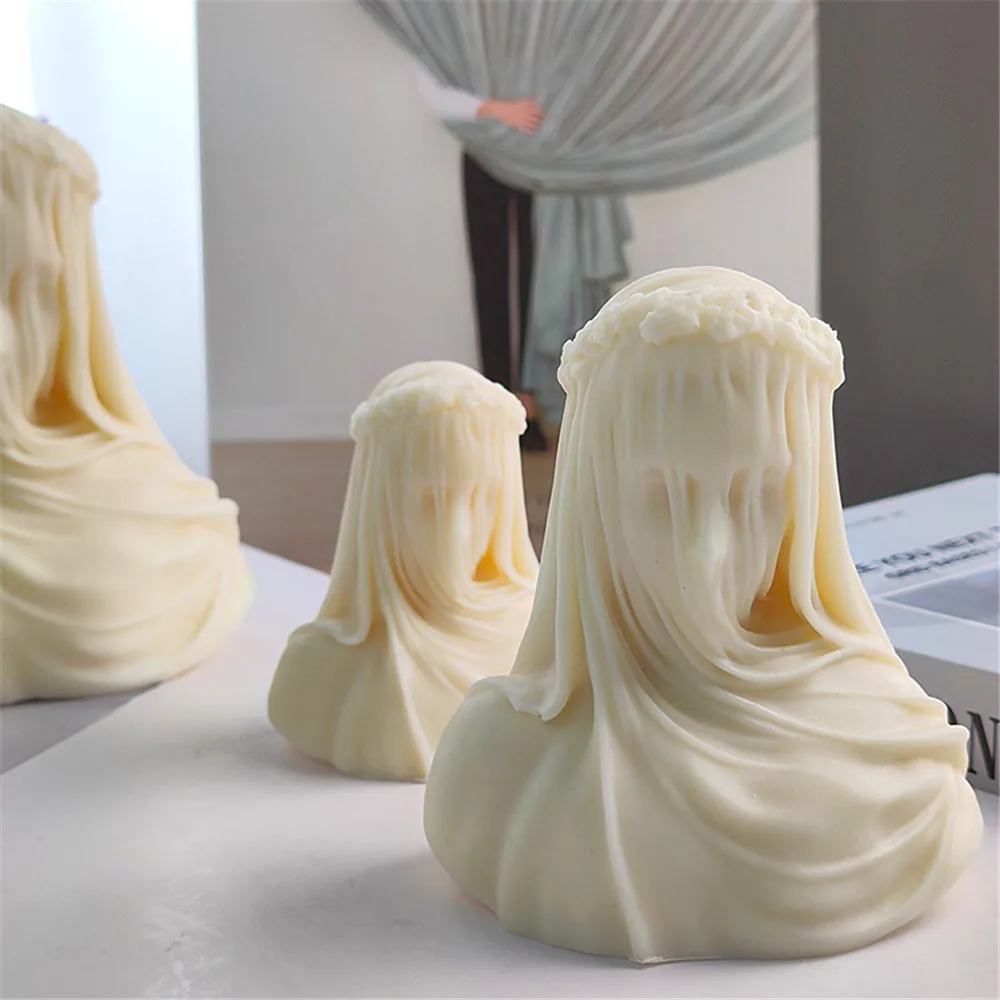 3D Bride Sculpture Lady Candle Silicone Mold Veiled Woman Body Bust Statue DIY Handmade Figure Face Wax Molds Home Decor Crafts