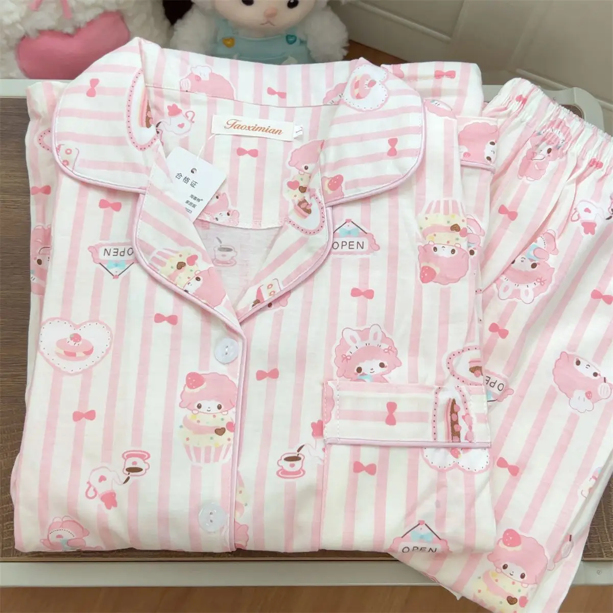 

Пижамы Sanrio My Melody с милым аниме-принтом, комплект для сна с длинными рукавами и длинными брюками, мягкая хлопковая домашняя одежда для повседневной носки дома