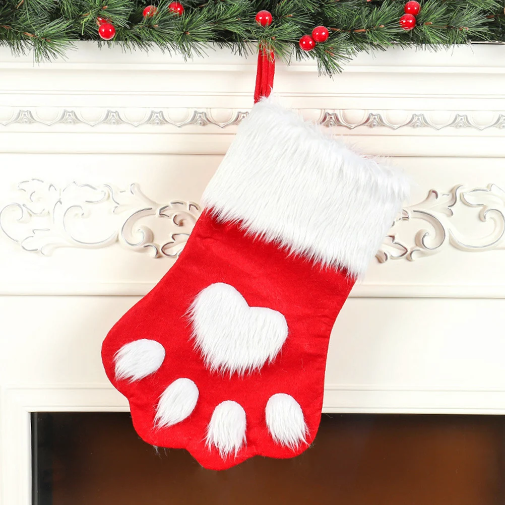 

2 Pcs Dog Hanging Decoration Fireplace Stockings Pet Ornament Christmas Paw Ornaments for Tree Pets Bags Small