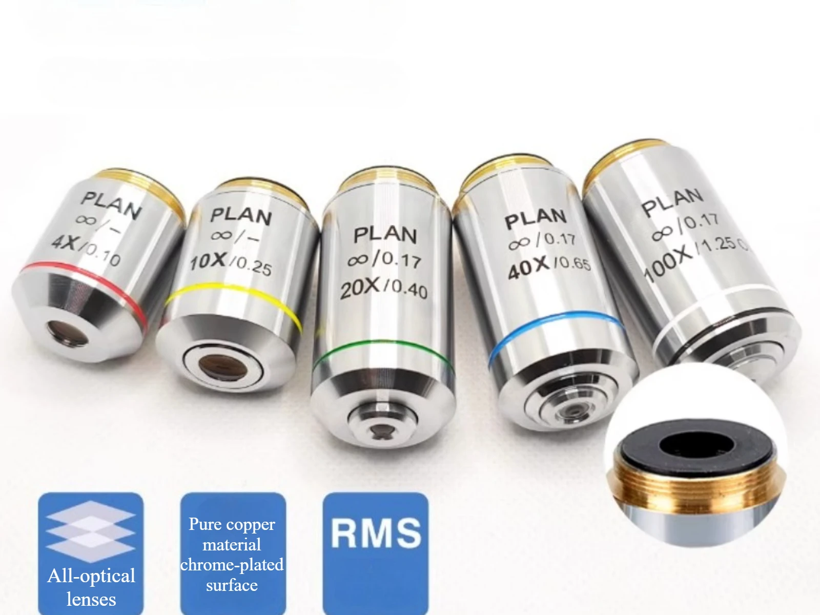 4X 10X 20X 40X 60X 100X 195 Infinity Plan Achromatic Objective Lens RMS 20.2 Thread Biological Microscope Objective