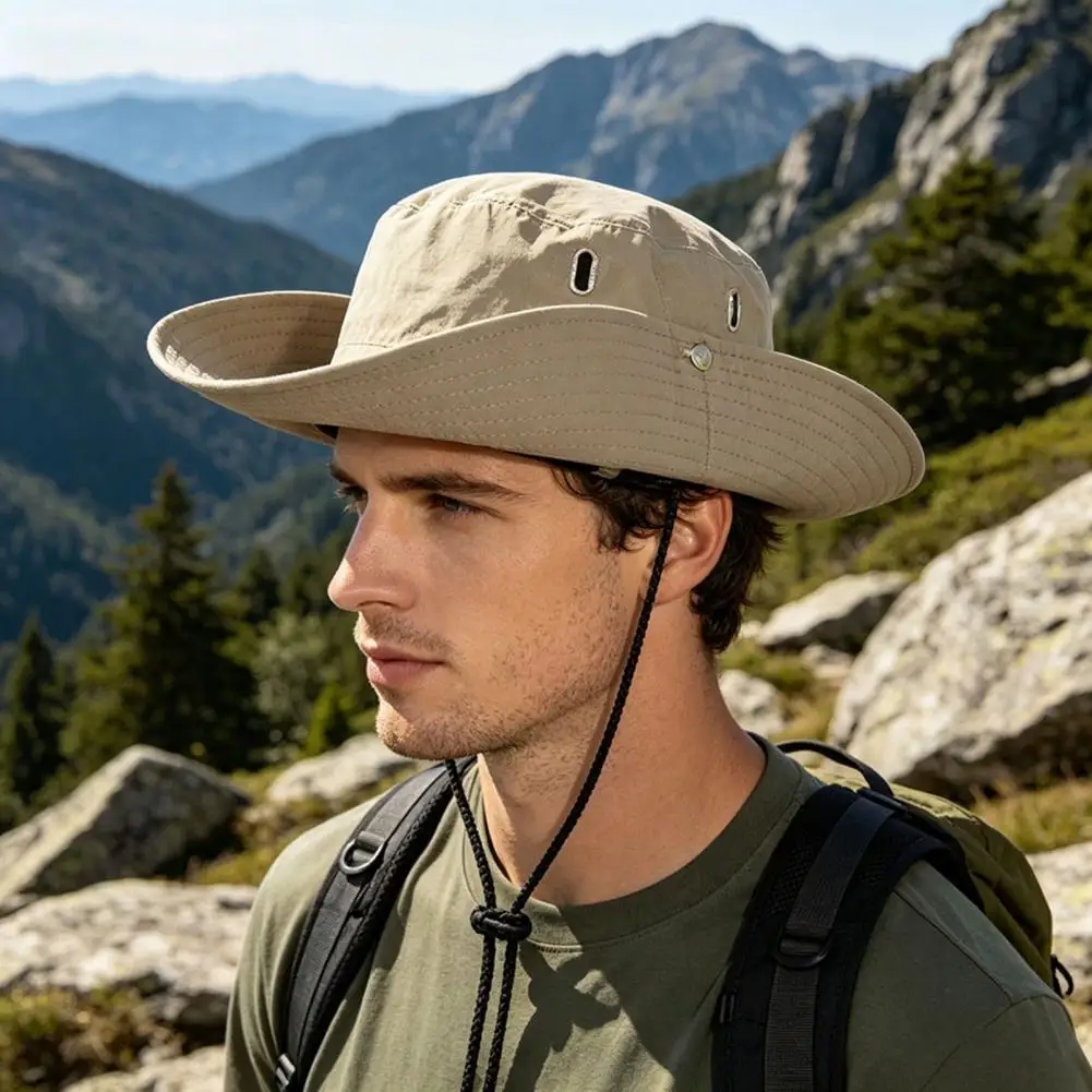 Windproof Hat Wide Brim Sun Hat for Men Women Adjustable Fishing Hat with Windproof Rope Breathable Summer Beach for Outdoor