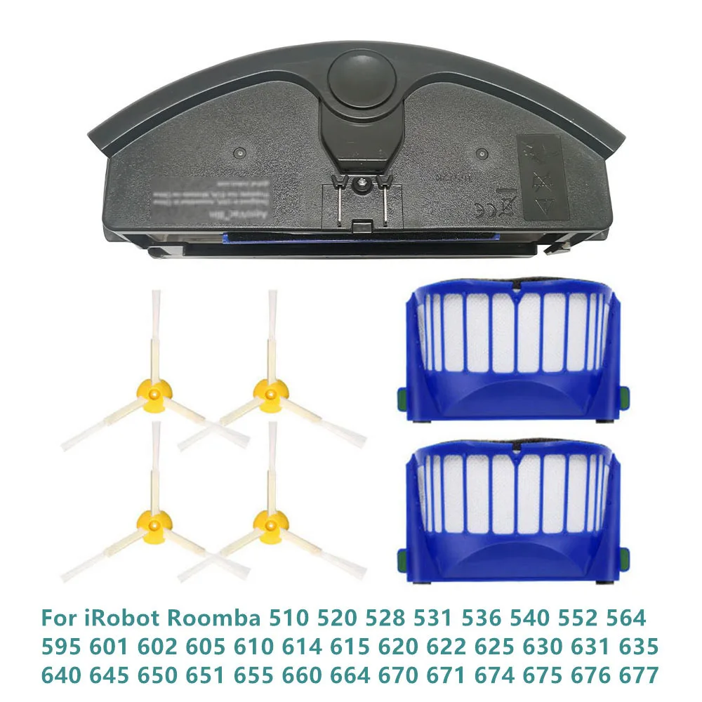 Caja de polvo con filtro Hepa de cepillos laterales para iRobot Roomba 520 528 536 552 564 595 610 620 625 630 635 645 650 660 664 670 674 676 677