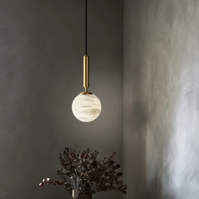 Modern Creative Simple Bedroom Bedside Staircase Brass Pendant Light Nordic Designer Bar Coffee Marble Ball Small Chandelier