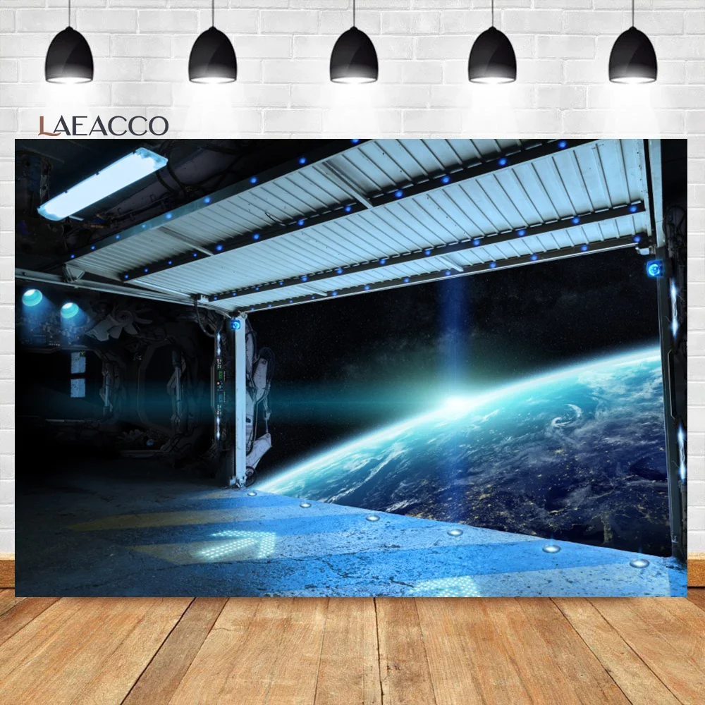 Laeacco Spaceship Interior Background Universe Exploration Science Fiction Spacecraft Galaxy Space Station Photography Backdrop