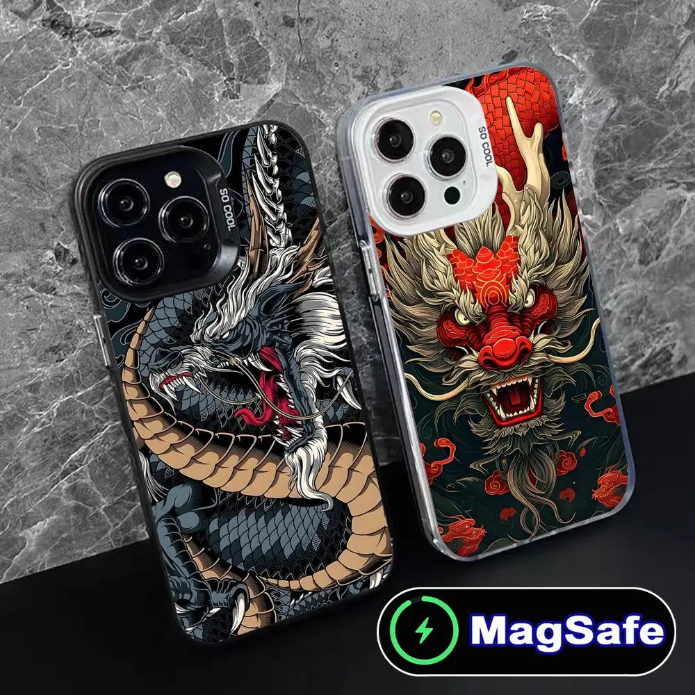 

East Orient Dragon Mobile Phone Case for iPhone 16 15 14 13 12 11 Pro Max Plus MagSafe Translucent Colour Printing Pretty Luxury