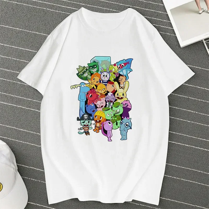 Animated Pattern Hot Happy Tree Friends Male and Female Couple Cotton T-shirt Summer Short Sleeve Cartoon Funny Men\'s Tshirt