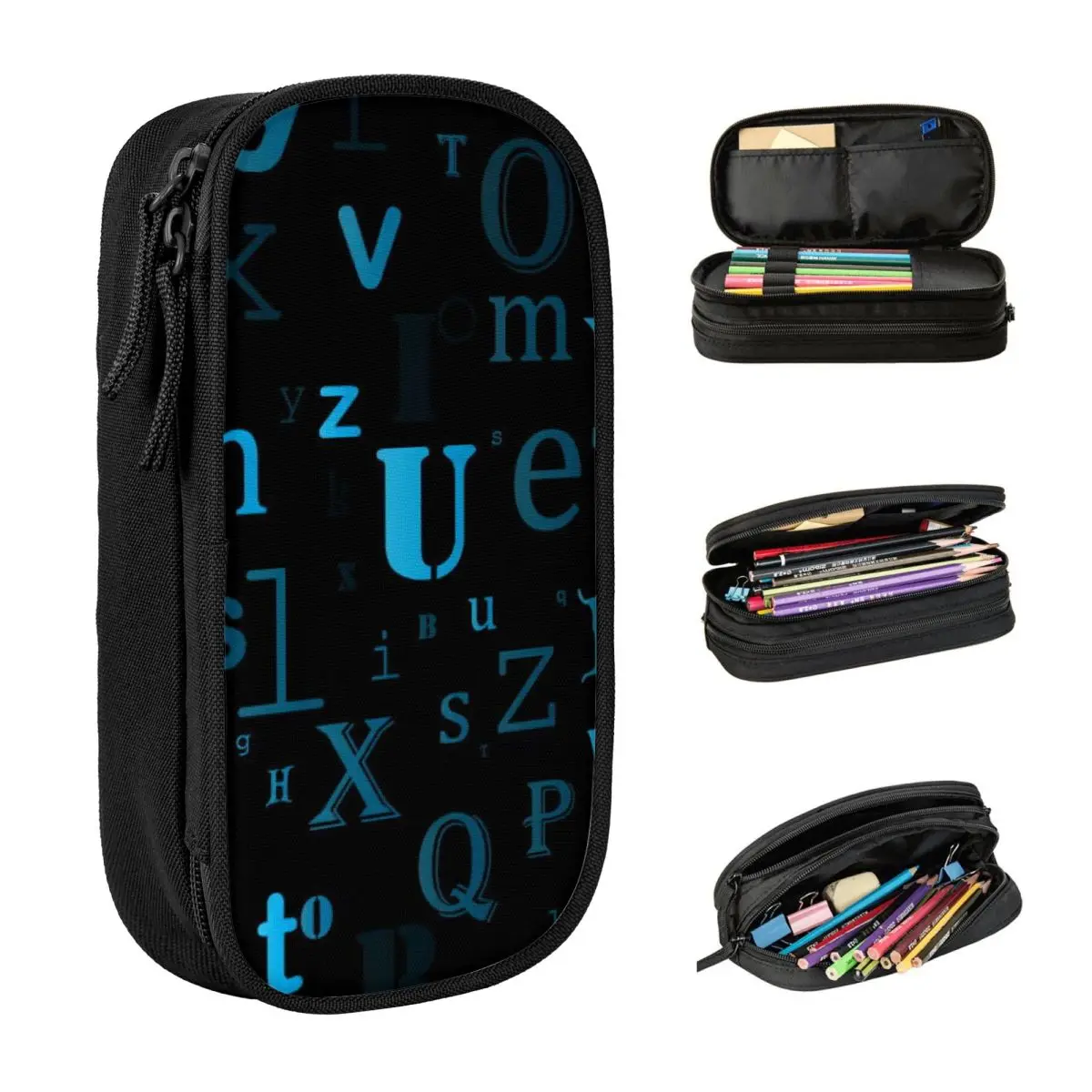 Random Letters English Alphabet Pencil Case Double Layer Pen Box Boy Girl Kawaii University School Pencil Cases Supplies