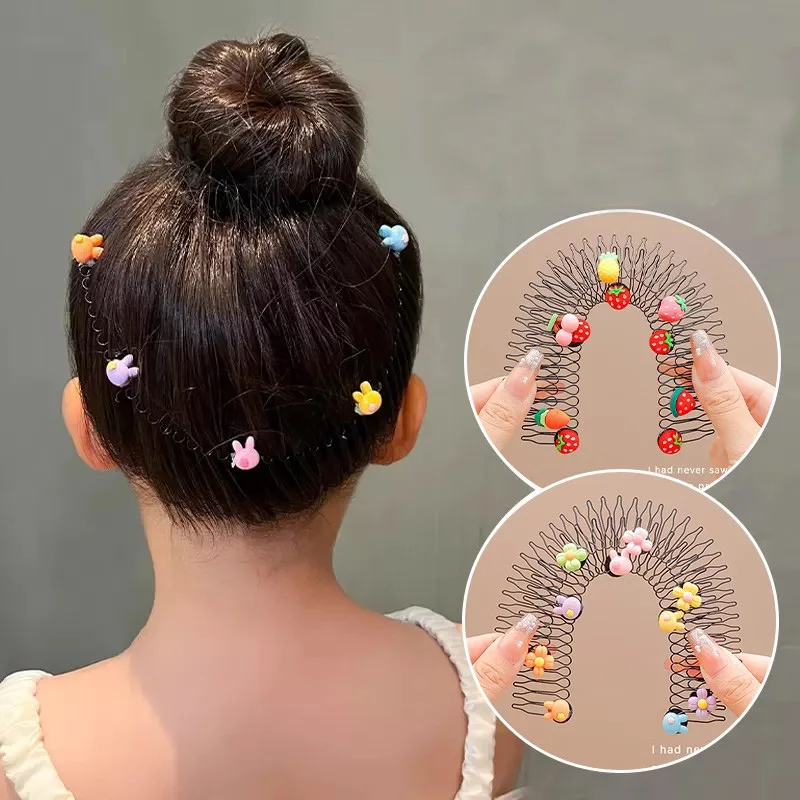 2pcs/set Cute Cartoon Flower Fruit Hair Comb For Girls Fix Broken Hair Tools Sweet Hair Ornament Hair Clip Kids Hair Accessories