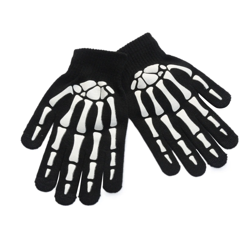 Horror Black Gothic Skull Gloves Luminous Warmer Gloves Skeleton Glitter Gloves