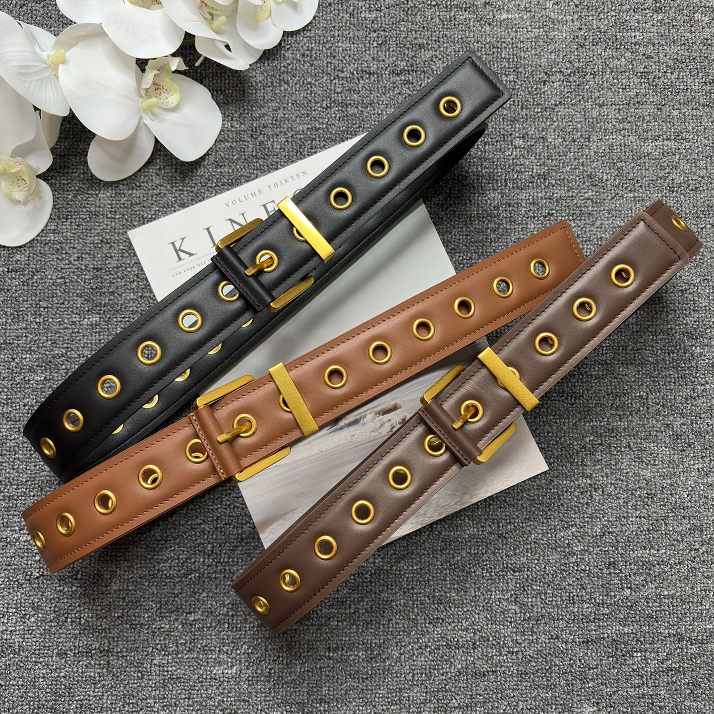 

Женский модный ремень из натуральной кожи с несколькими отверстиями в стиле карамели и пряжкой с металлическим декором для брюк