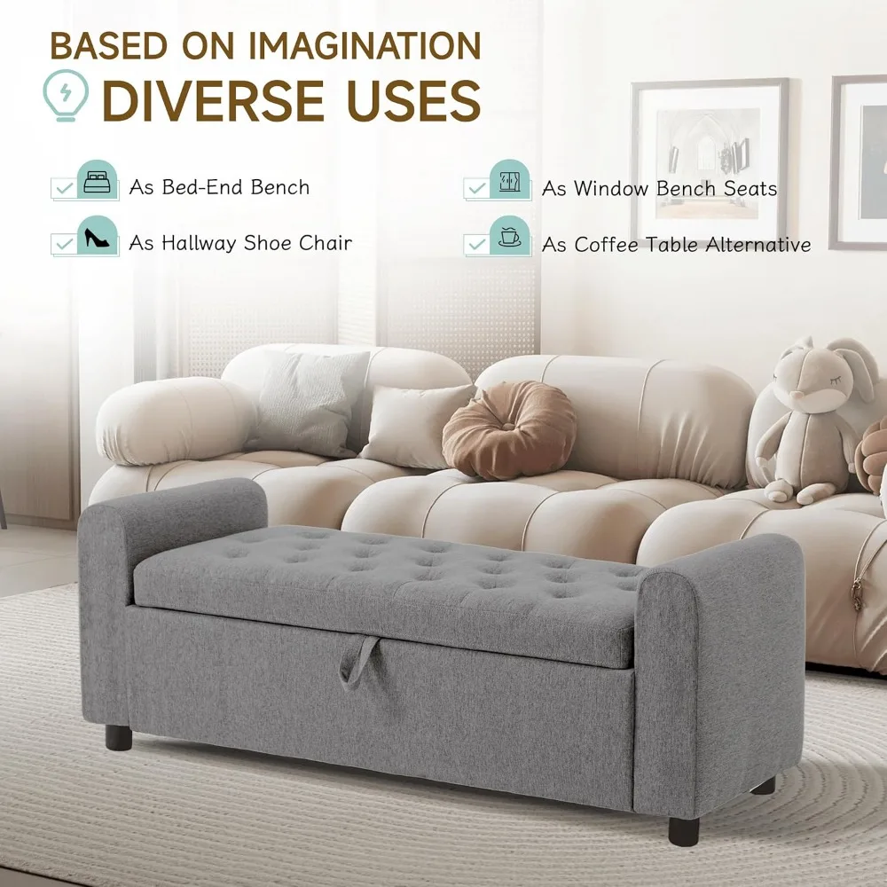 패브릭 소재 수납 오토만 벤치, 침실 신발 수납함 (48가지 패브릭 옵션), 침대 끝 가구, 현관 신발 정리함