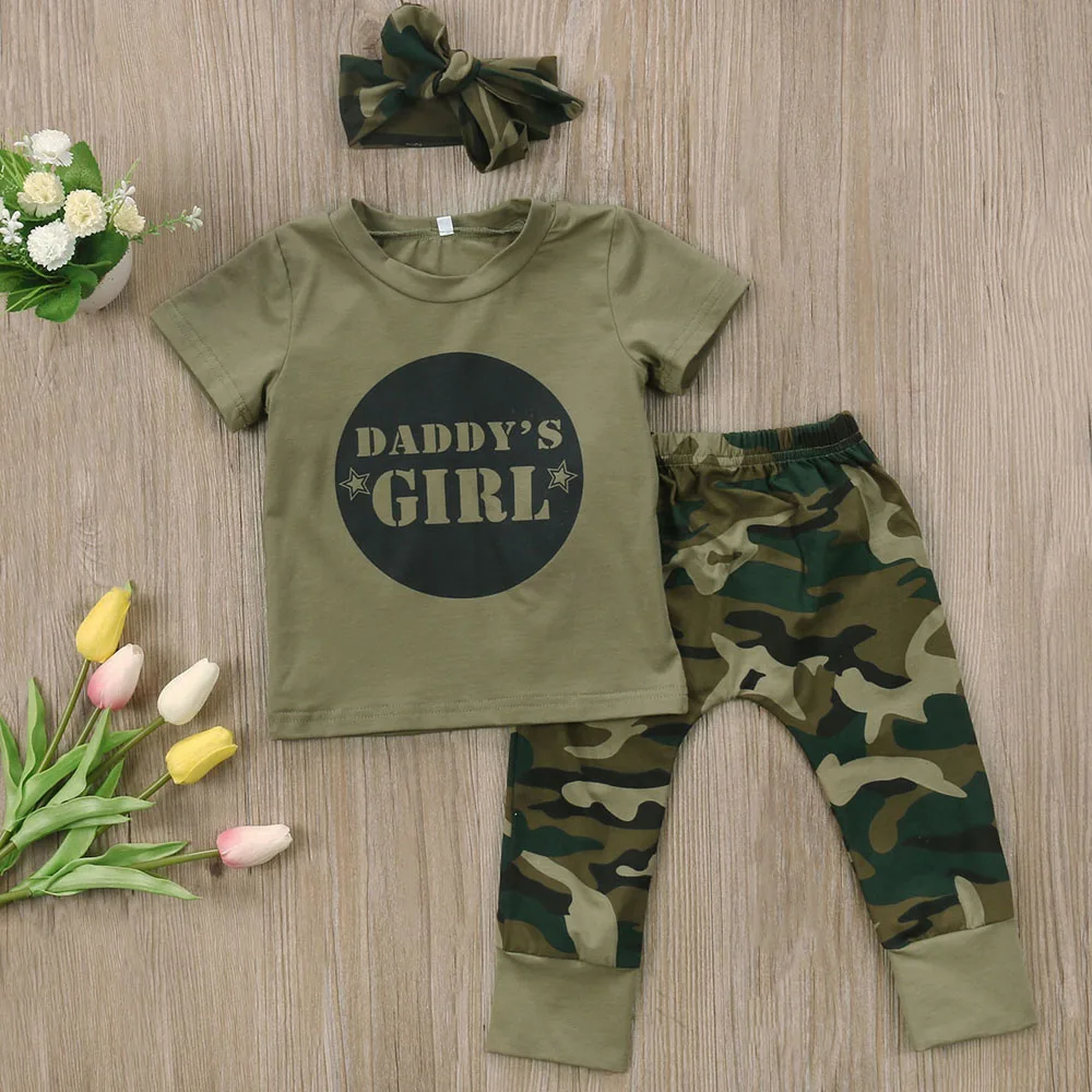 Neonato vestiti del neonato stampa mimetica vestiti della ragazza del bambino t-shirt Harem Pant 2 pezzi ragazzi Set bambini vestito infantile A255