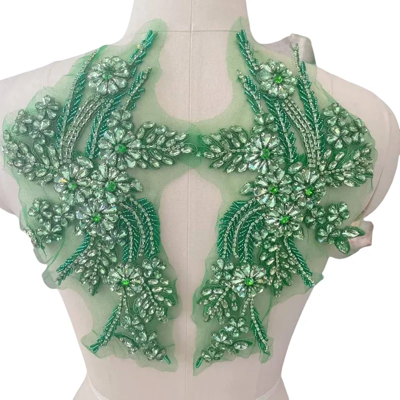 1Pairs.New Color Hand-sewn Glass Drill Mirror Flowers Sparkling Rhinestone Coats Waistbands Shoulders Wedding Dress DIY Patch