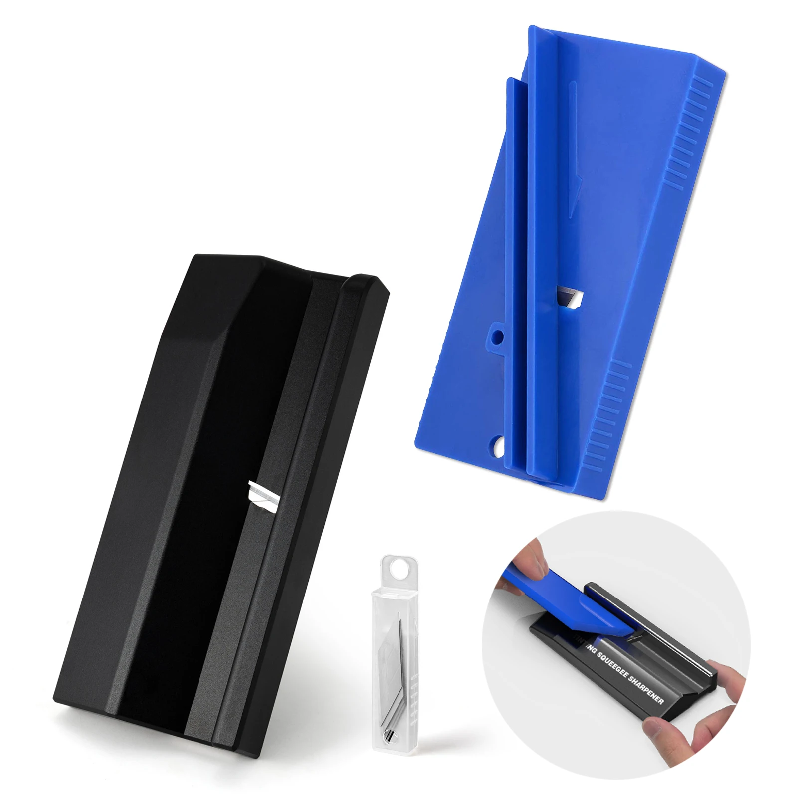 FOSHIO Cleaning Card Scraper Plastic Rubber Edge Trimmer Car Tint Tool Wrapping Vinyl Squeegee Smoothing Skiving Knife Sharpener