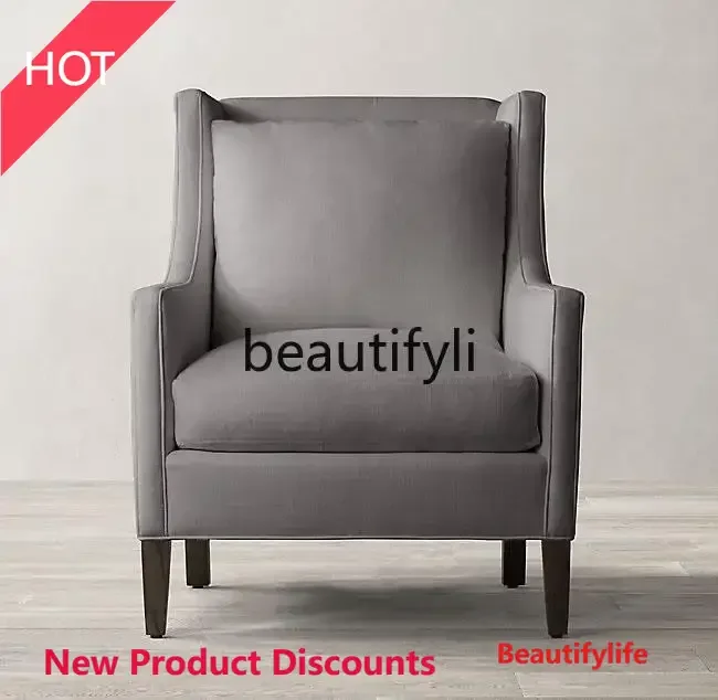 

X188 American Country Linen Sofa Italian Modern Minimalist Light Luxury Solid Wood Lounge Chair scandinavian Minimalist LT