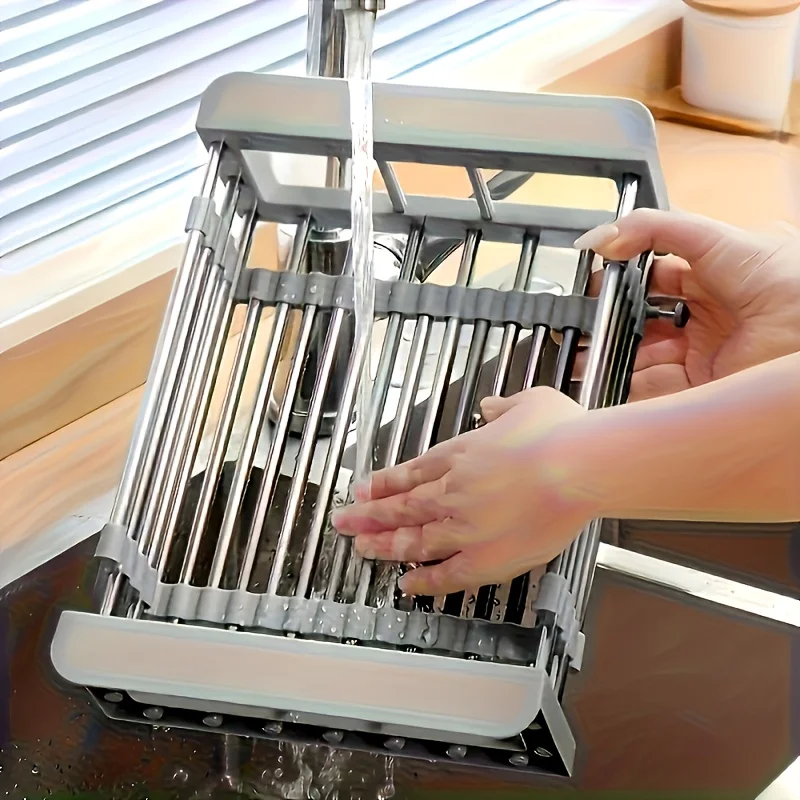 Adjustable Kitchen Sink Drain Rack Stainless Steel Extendable Dish Drying Basket Foldable for Tableware Storage Home Organizer