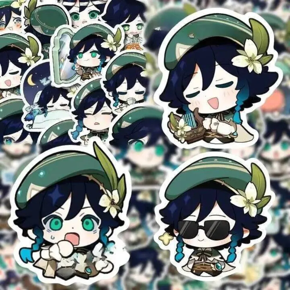 

58 шт. аниме Genshin Impact Venti Girl наклейки для ноутбука, гитары, телефона, Lage водонепроницаемый граффити, шлем, автомобильная наклейка