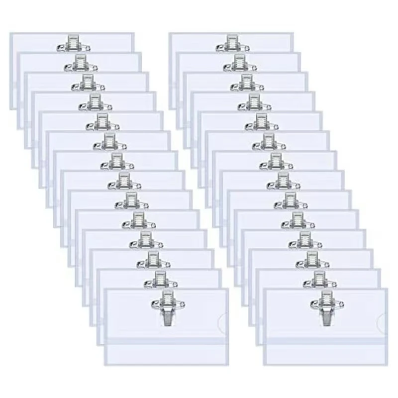 

100 Piece Pin Style Clip Horizontal Name Badge Holders With Inserts Fit Card Transparent