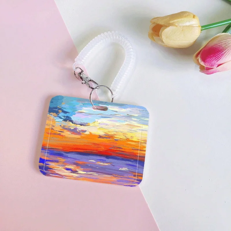 حامل بطاقة أفقي بحبل زنبركي ، غيوم غروب شمس جميلة ، بطاقة حافلة ، بطاقة هوية ، بطاقة وجبات ، بطاقة عمل غطاء واقي سلسلة مفاتيح