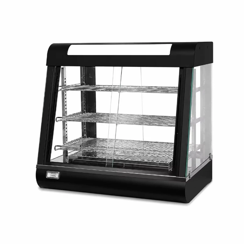 Commercial food heating display cabinets, used for heating fried chicken, burgers, bread, pastries, milk, hot food, and more